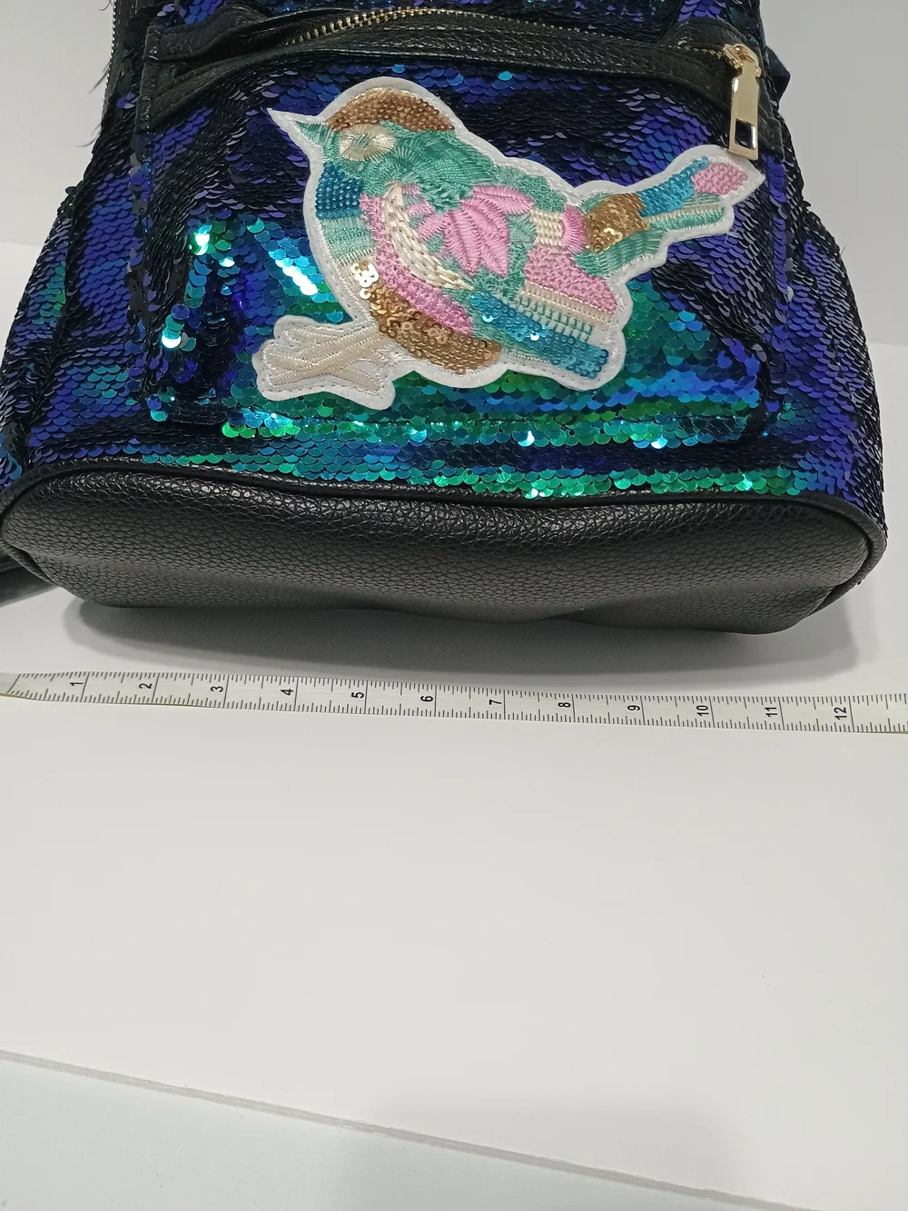 Style Lab Girl Mermaid Sequin Mini Backpack Purse Bird & Hummingbird Patc